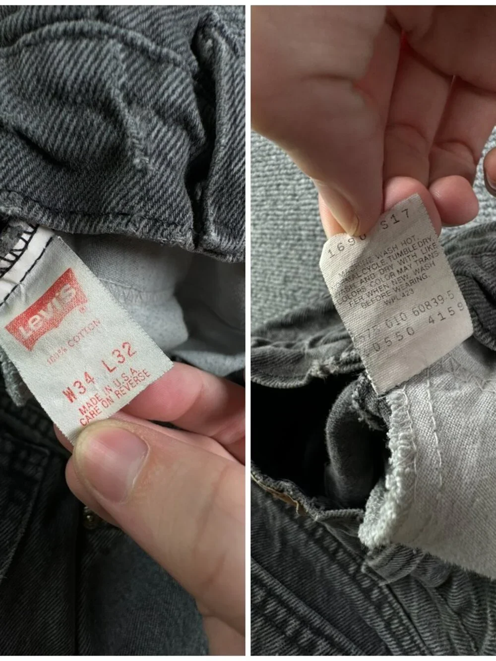 VTG Levi’s USA Made Charcoal Wash Denim Jeans Black Tab 40550-4159 ACTL 30x31